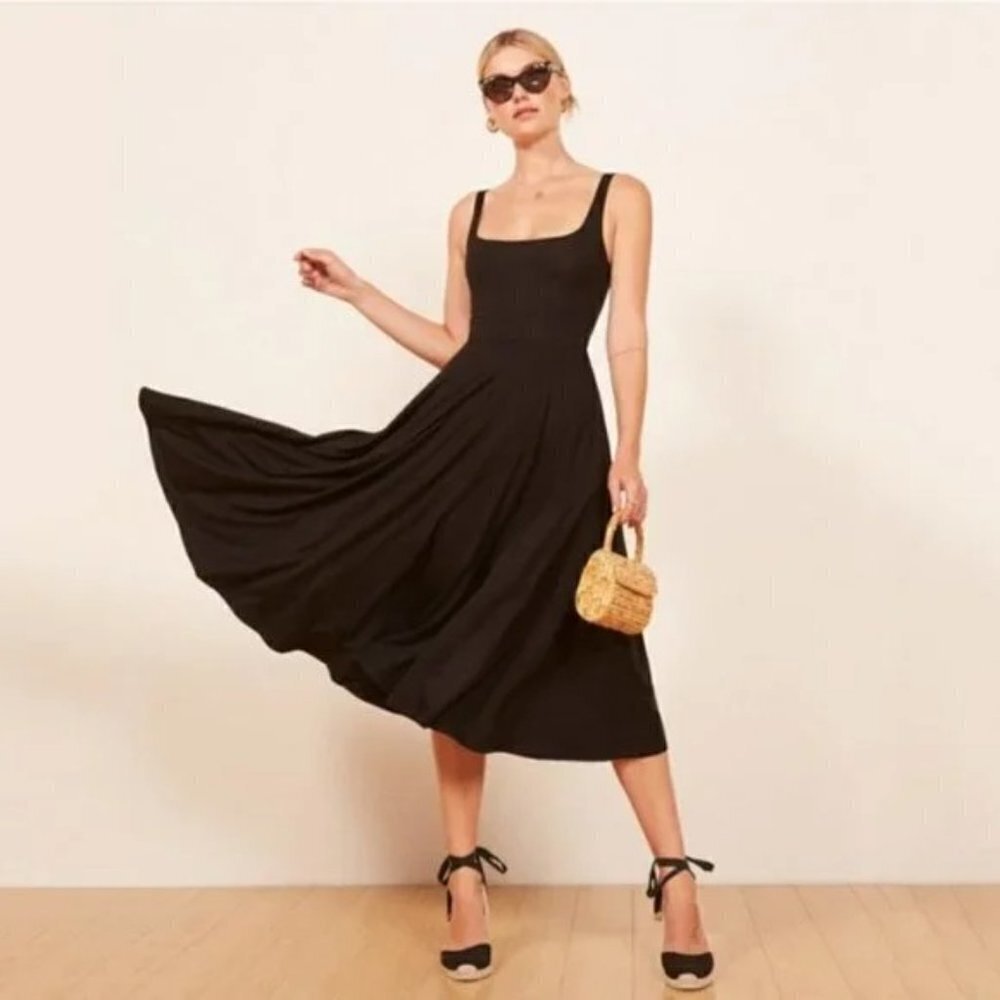 NWT Reformation Jeans Black Mary Midi Dress - Picture 3 of 14